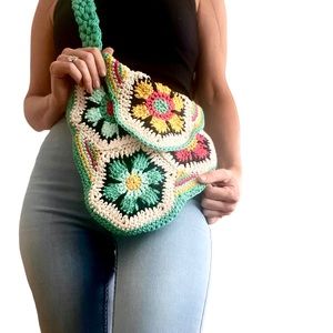 Boho Crochet Flower Crossbody Bag
